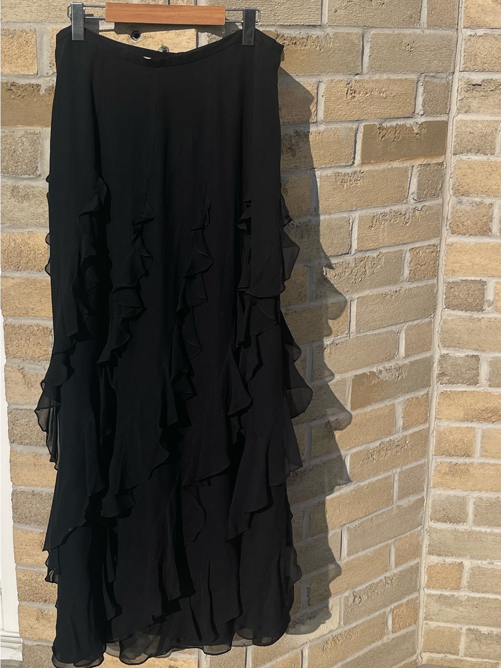 KAY UNGER NY Silk Maxi Skirt Sz 14 Black Dressy Ruffles Flowy Formal